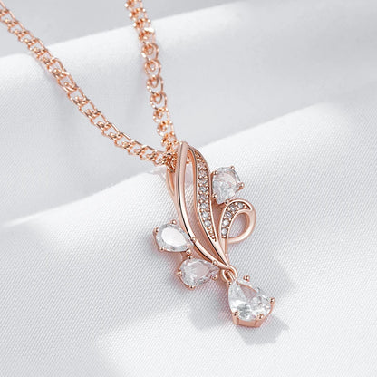 Kinel quente brilhante natural zircão flor pingente colar para mulheres moda 585 rosa cor de ouro étnico nupcial jóias de casamento