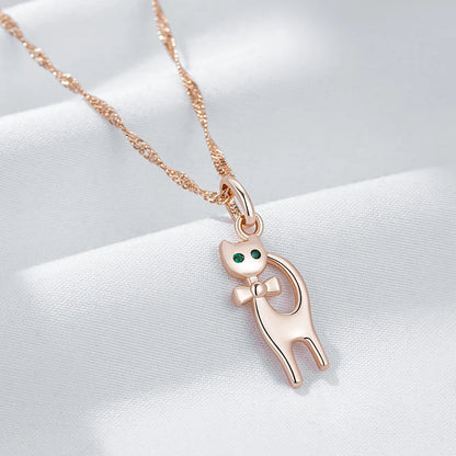 Kinel quente bonito gato pingente colar para meninas 585 rosa cor de ouro natural zircão acessórios crianças presentes natal jóias animais