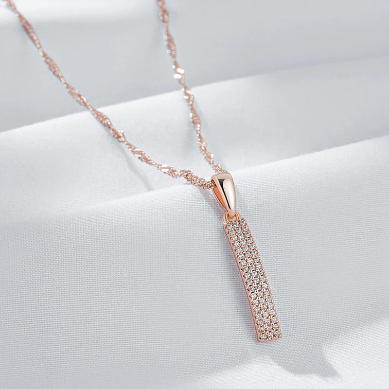 Kinel design simples completo natural zircão pingente colar para mulheres moda 585 rosa cor de ouro romântico diário jóias finas