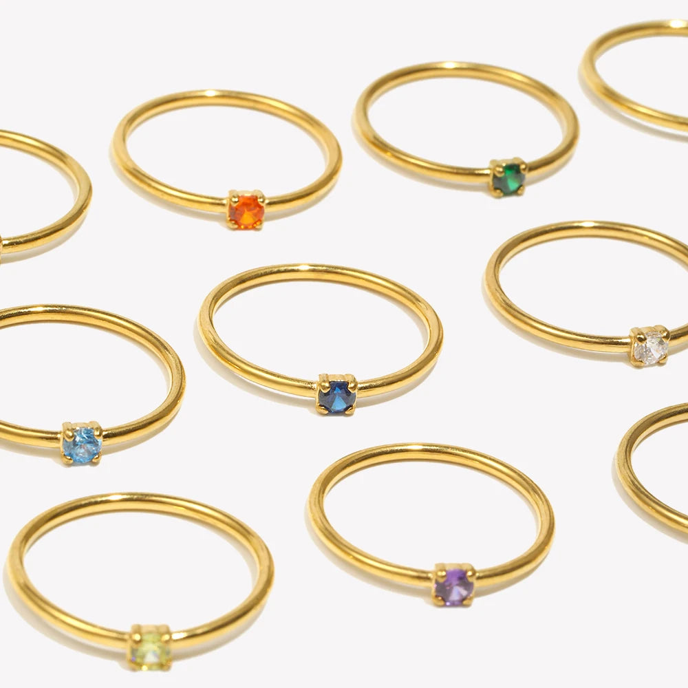Ebbelle 12 meses constelação cz birthstone anéis para mulher banhado a ouro aço inoxidável zodíaco presente de aniversário anel jóias