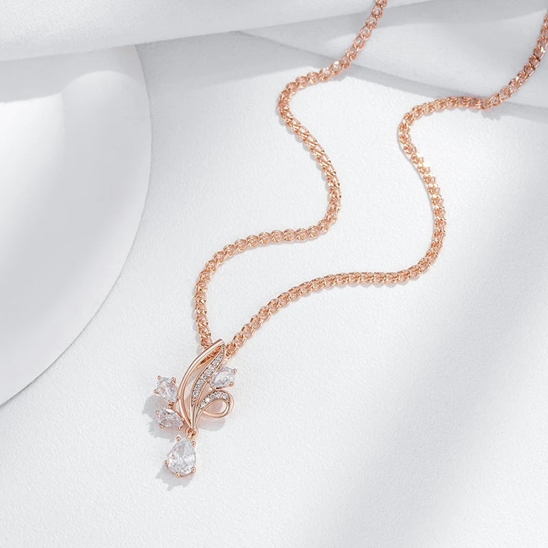 Kinel quente brilhante natural zircão flor pingente colar para mulheres moda 585 rosa cor de ouro étnico nupcial jóias de casamento