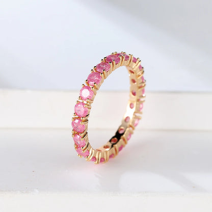 Moda única fileira de pedra azul verde rosa flor de gelo zircão empilhamento anéis de noivado para mulheres cor dourada redonda alianças de casamento