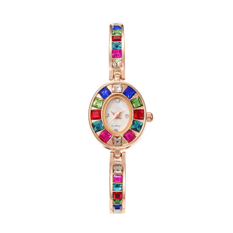 1pc feminino retro relógio de quartzo elegante senhoras-estilo colorido diamante conjunto dial relógio compacto feminino presente do feriado