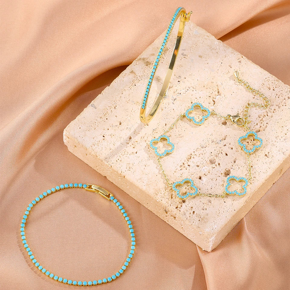 Yupsk 3 peças/1 peça design de nicho turquesa flor de quatro folhas empilhável pulseira pulseiras para mulheres joias requintadas presente atacado