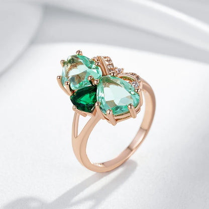 Kinel anel grande de pedra verde exclusivo para mulheres moda losango acessórios de zircônia natural 585 cor ouro rosa joias diárias vintage