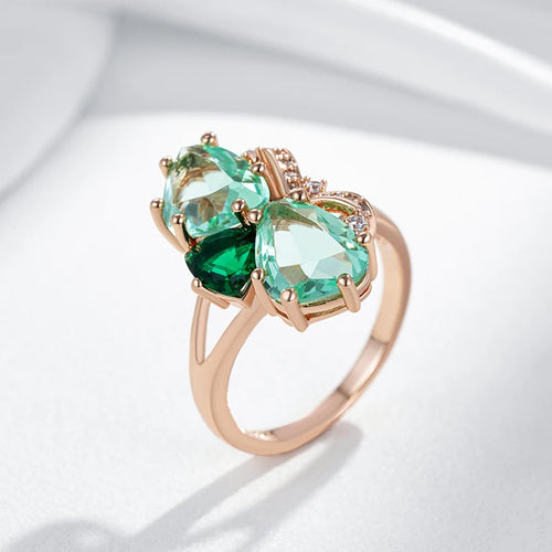 Kinel anel grande de pedra verde exclusivo para mulheres moda losango acessórios de zircônia natural 585 cor ouro rosa joias diárias vintage