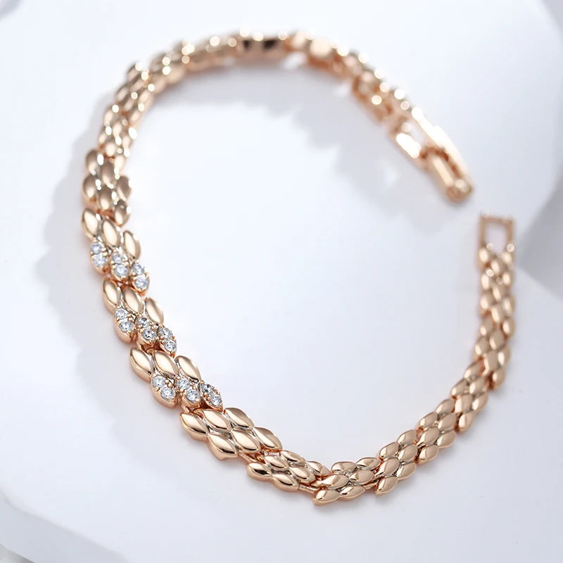 Kinel moda 585 rosa cor de ouro pulseira para mulheres luxo natural zircão noiva fino casamento diário jóias finas 2022 novo