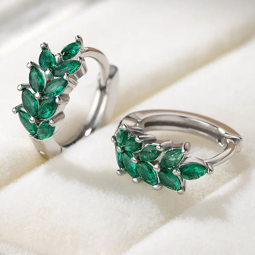 Delicado árvore folha hoop brincos para mulheres cor prata branco roxo verde zircão pequena orelha fivela feminino huggie brinco jóias