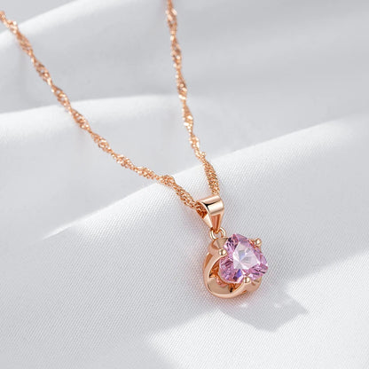 Kinel quente romântico rosa natural zircão colar para mulher 585 ouro rosa luxo casal presente simples pingente diário jóias finas