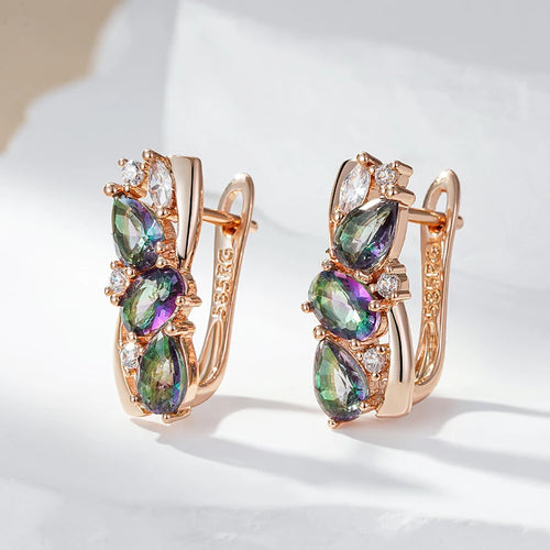 Kinel novo 585 brincos de ouro rosa para mulheres corte delicado deslumbrante colorido zircão natural acessórios diariamente jóias finas