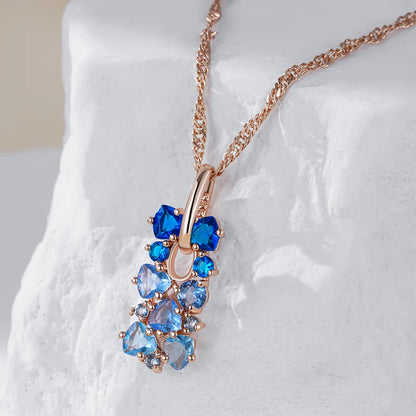 Kinel quente brilhante azul natural zircão pingente colar para mulheres tendência 585 rosa cor de ouro noiva casamento jóias finas presente de cristal