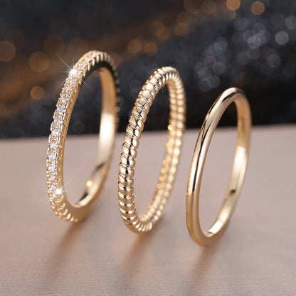 3 pçs minimalista empilhamento conjuntos de anel fino para mulheres cor ouro simples pequeno branco zircão casamento bandas festa ins dedo jóias cz