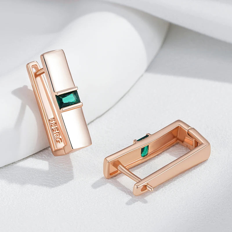 Kinel quente 585 rosa cor de ouro simples brincos de noiva único quadrado verde natural zircão acessórios feminino jóias de casamento vintage