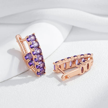 Kinel quente brilhante roxo natural zircão brincos para mulheres tendência 585 rosa cor de ouro noiva casamento jóias finas presente de cristal