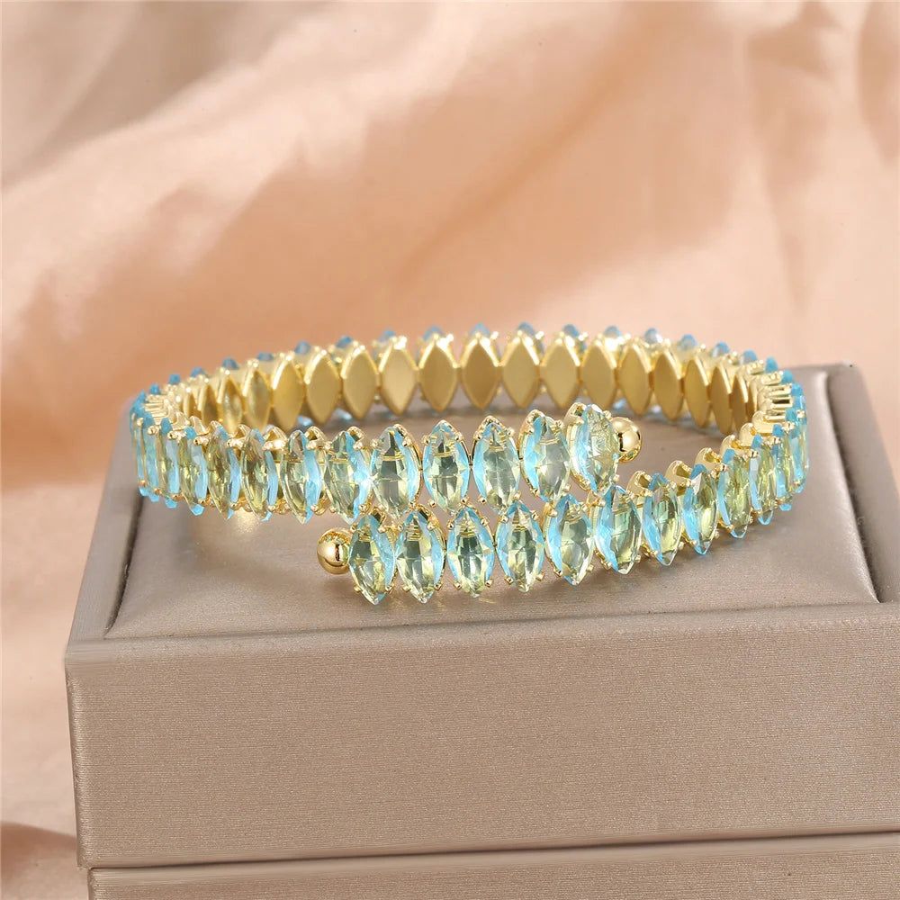 Pulseira De Pedra De Zircão Para Mulheres, Bonito Cor Dourada, Ajustável, Jóias De Casamento, Olho De Cavalo, Arco-Íris, Verde, Azul, Charme Feminino