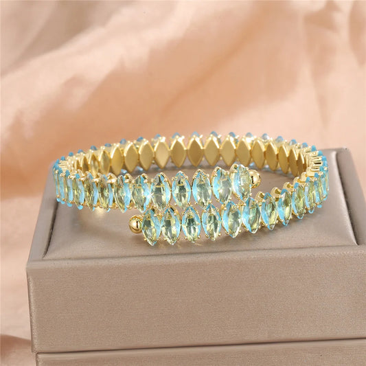 Pulseira De Pedra De Zircão Para Mulheres, Bonito Cor Dourada, Ajustável, Jóias De Casamento, Olho De Cavalo, Arco-Íris, Verde, Azul, Charme Feminino