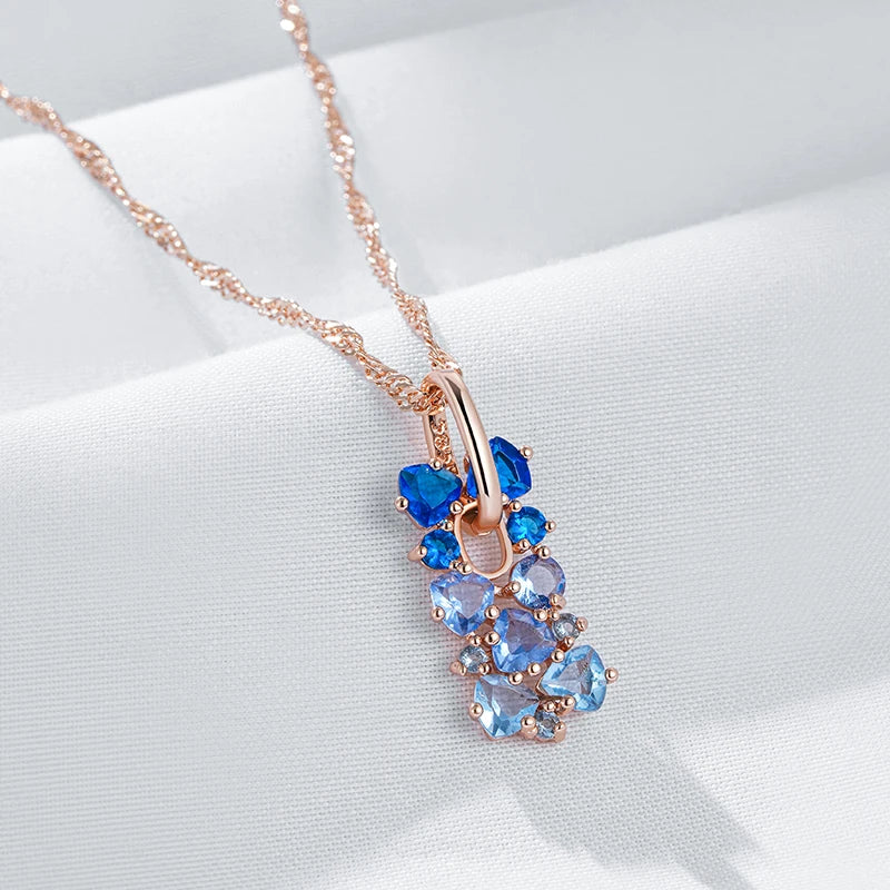 Kinel quente brilhante azul natural zircão pingente colar para mulheres tendência 585 rosa cor de ouro noiva casamento jóias finas presente de cristal