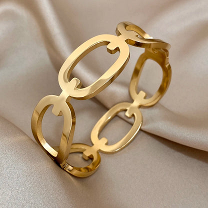 Nova moda fivela circular banhado a ouro pulseiras de aço inoxidável pulseiras para mulheres homens vintage ampla aberta pulseira de pulso jóias