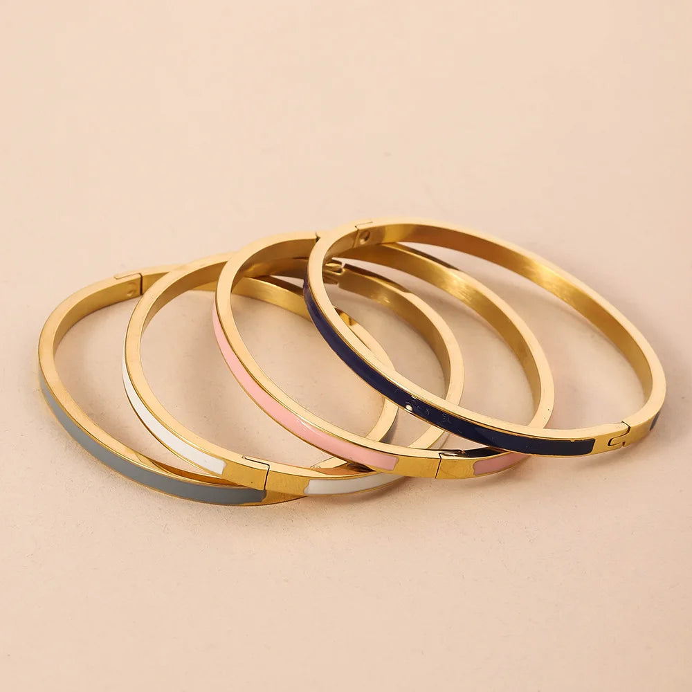 Pulseira de aço inoxidável quente edição estreita cor dourada gotejamento óleo colorido esmalte pulseira moda feminina fivela pulseira