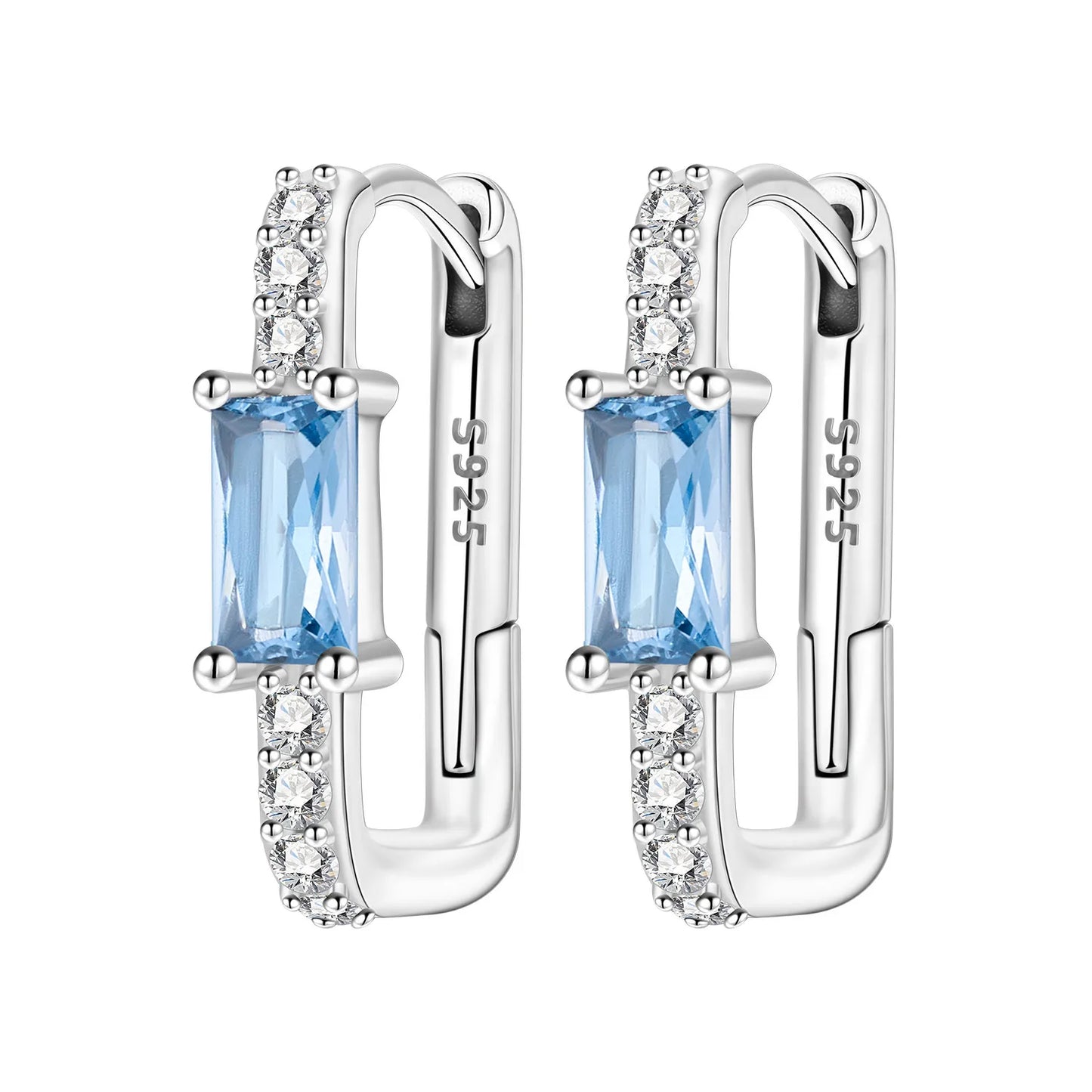 Orstarry original 925 prata esterlina minimamente design azul zircão brincos feminino argola brinco aniversário jóias presentes