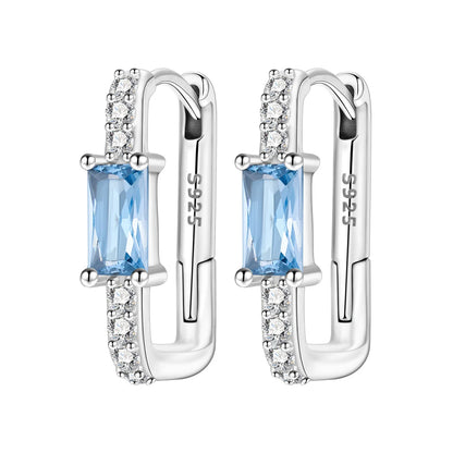 Orstarry original 925 prata esterlina minimamente design azul zircão brincos feminino argola brinco aniversário jóias presentes