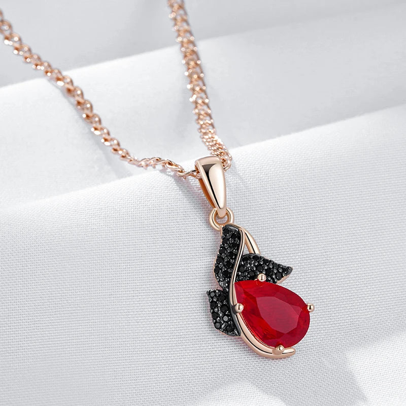 Kinel quente brilhante vermelho natural zircão pingente colar feminino 585 rosa ouro e preto chapeamento de alta qualidade diariamente fino retro jóias