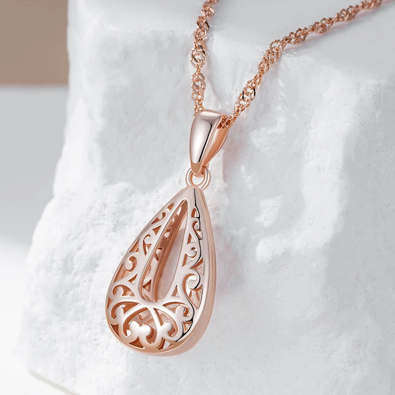 Kinel quente único brilhante pingente colar para mulheres moda 585 rosa ouro cor flor de metal alta qualidade fina retro jóias