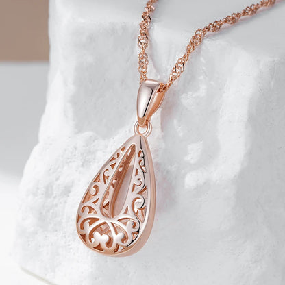 Kinel quente único brilhante pingente colar para mulheres moda 585 rosa ouro cor flor de metal alta qualidade fina retro jóias