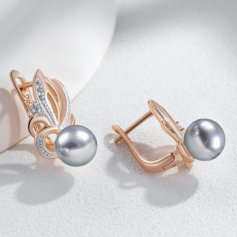 Kinel quente natural zircão flor cinza pérola brincos para mulher 585 rosa ouro prata cor mix boho étnico jóias de casamento