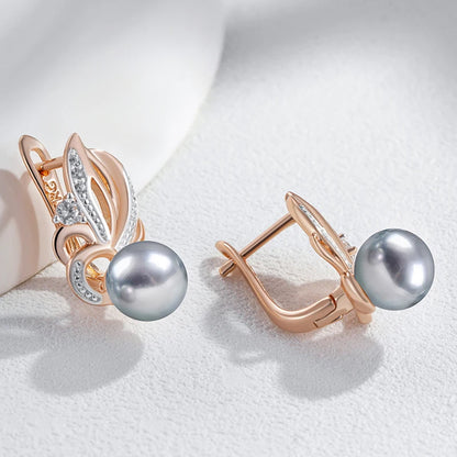 Kinel quente natural zircão flor cinza pérola brincos para mulher 585 rosa ouro prata cor mix boho étnico jóias de casamento