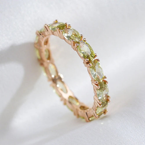 Wbmqda anel de zircônia natural verde claro exclusivo para mulheres 585 cor ouro rosa moda pedra de cristal acessórios de joias