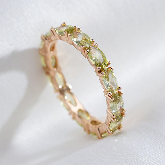 Wbmqda anel de zircônia natural verde claro exclusivo para mulheres 585 cor ouro rosa moda pedra de cristal acessórios de joias