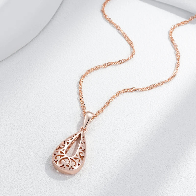 Kinel quente único brilhante pingente colar para mulheres moda 585 rosa ouro cor flor de metal alta qualidade fina retro jóias