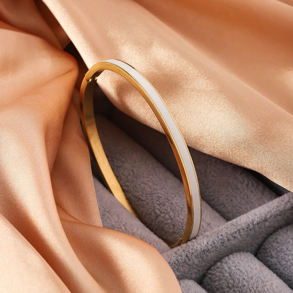 Pulseira de aço inoxidável quente edição estreita cor dourada gotejamento óleo colorido esmalte pulseira moda feminina fivela pulseira