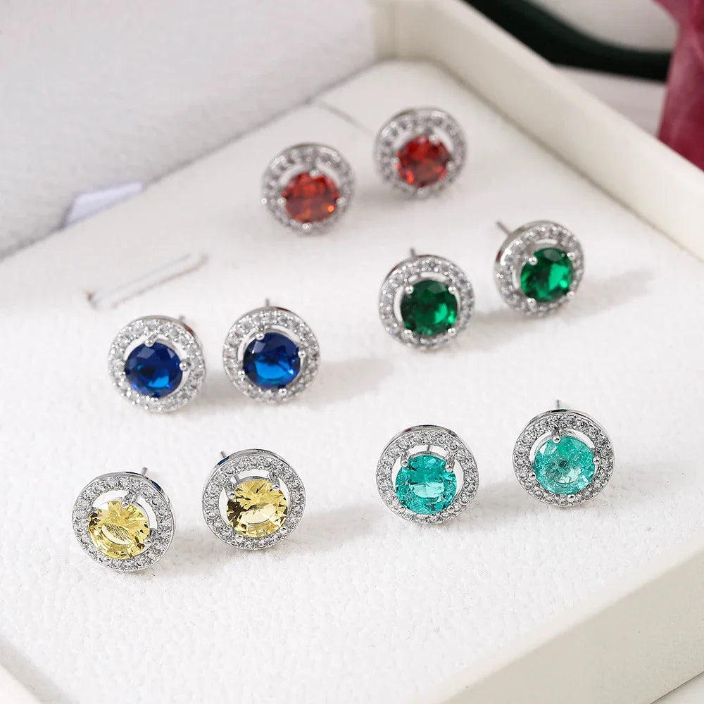 Zircônia Cúbica Brincos Redondos para Mulheres, CZ Cristal, Jóias Femininas, Presente de Festa de Casamento, Moda, 10mm