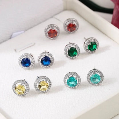 Zircônia Cúbica Brincos Redondos para Mulheres, CZ Cristal, Jóias Femininas, Presente de Festa de Casamento, Moda, 10mm